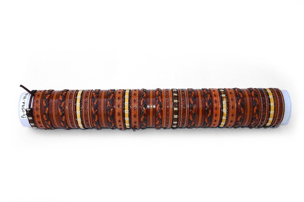 BRACCIALE CUOIO TRECCE E STAMPE ASS. 