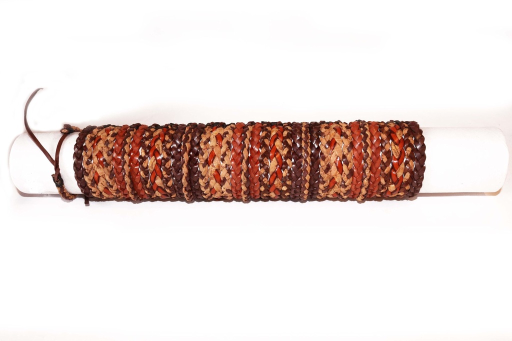 BRACCIALE CUOIO TRECCE TONI MARRONI 