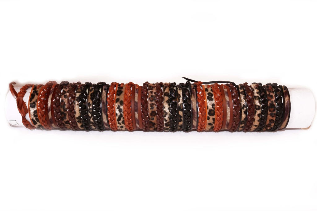 BRACCIALE CUOIO TRECCE TONI MARRONI 