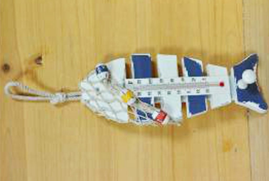 PESCE LEGNO C/TERMOMETRO BIANCO E BLU 30x8x4.5cm 