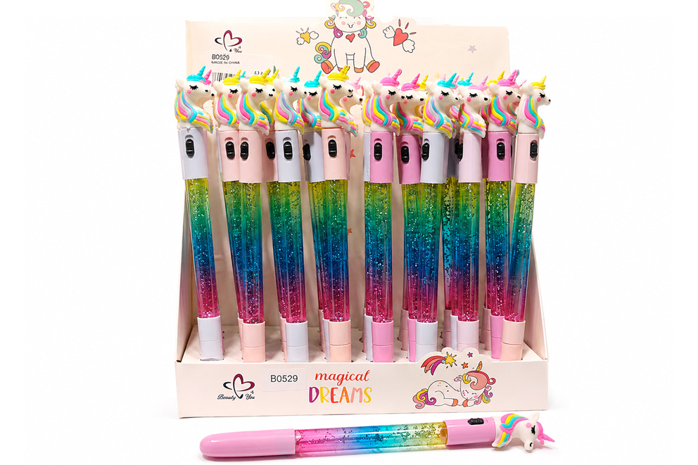 PENNA GOMMA UNICORNO C/LUCE 4 COL 
