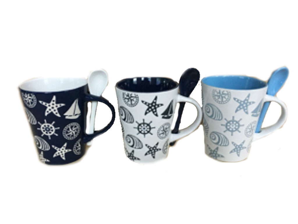 TAZZA CERAMICA C/CUCCHIAIO SOGG MAR 3 COL H 10CM 