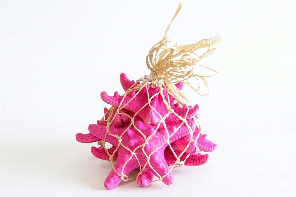 RETE CORDA C/RAFFIA+5 STELLE LONG FUXIA 16*14 