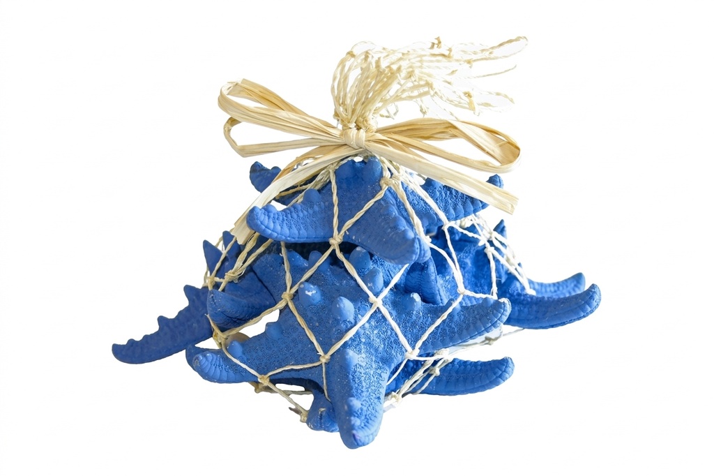 RETE CORDA C/RAFFIA+5 STELLE LONG BLU 16*14 