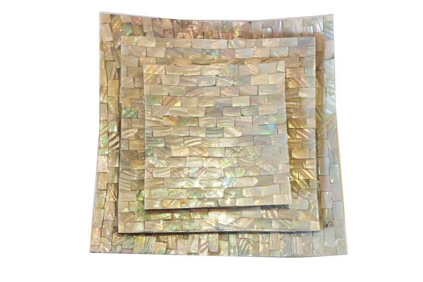 TRIS PIATTI CONCH LAM QUADRATO HALIOTIS VERDE CM 15-20-25