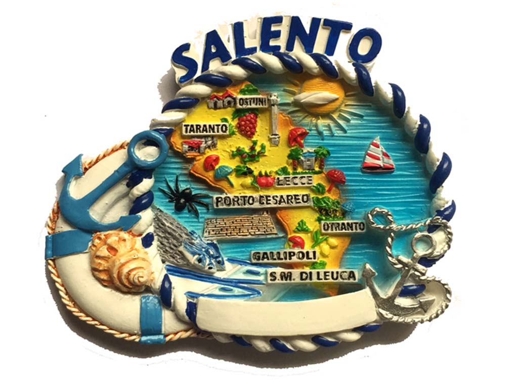 MAGNETE TONDO BIANCO E BLU SALENTO MAPPA 