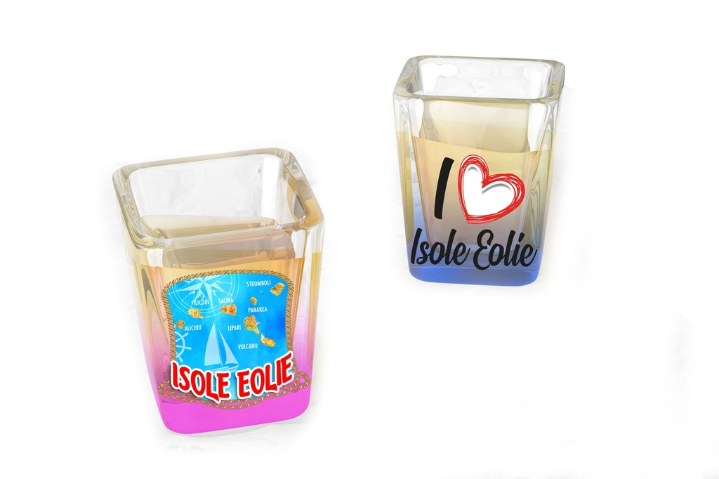 BICCHIERINO VETRO QUADRATO FLUO ISOLE EOLIE 