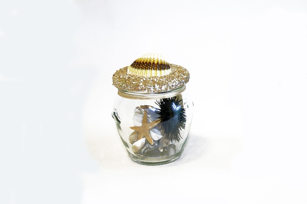 VASETTO VETRO C/DECORO CONCH E CONCHIGLIE 