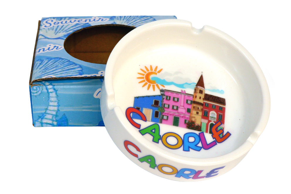 POSACENERE CERAMICA BORDO DORATO CON DECALCO CAORLE E SCATOLA