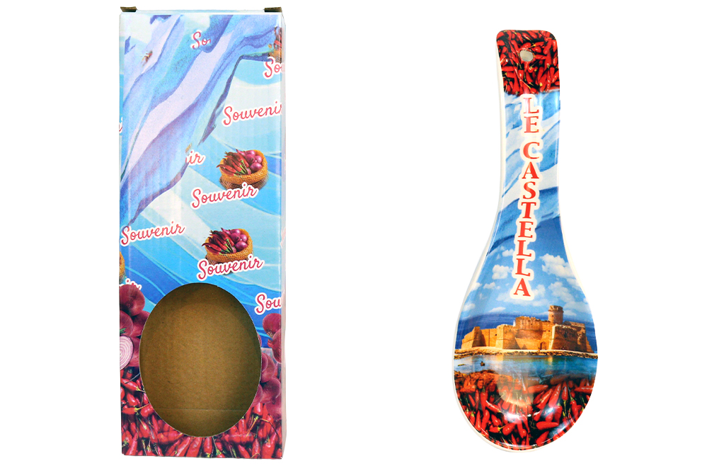 POGGIAMESTOLO CERAMICA 26CM CON DECALCO LE CASTELLA E BOX CON FINESTRA