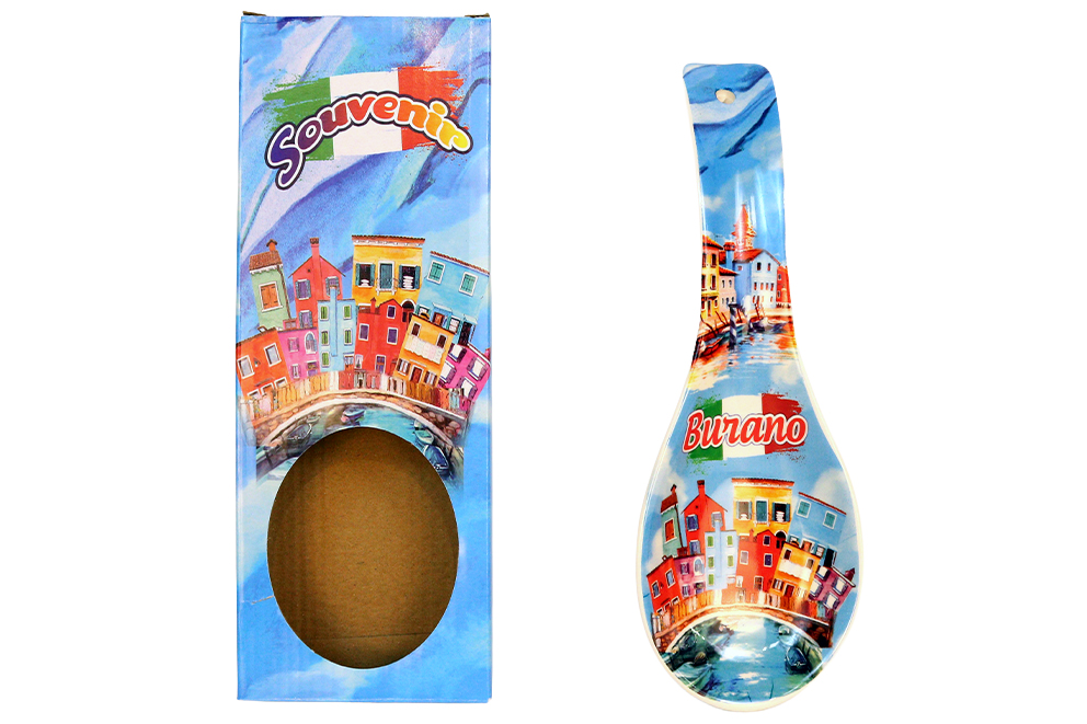 POGGIAMESTOLO CERAMICA 26CM CON DECALCO BURANO E BOX CON FINESTRA
