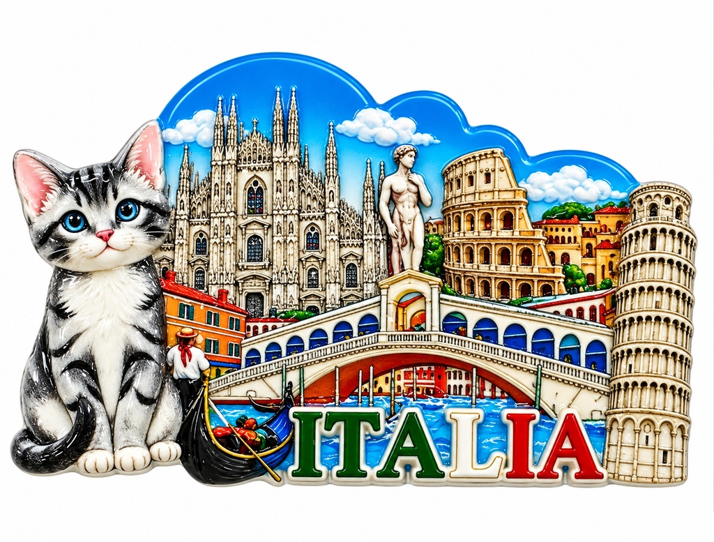 MAGNETE RESINA NUVOLA GATTO ITALIA