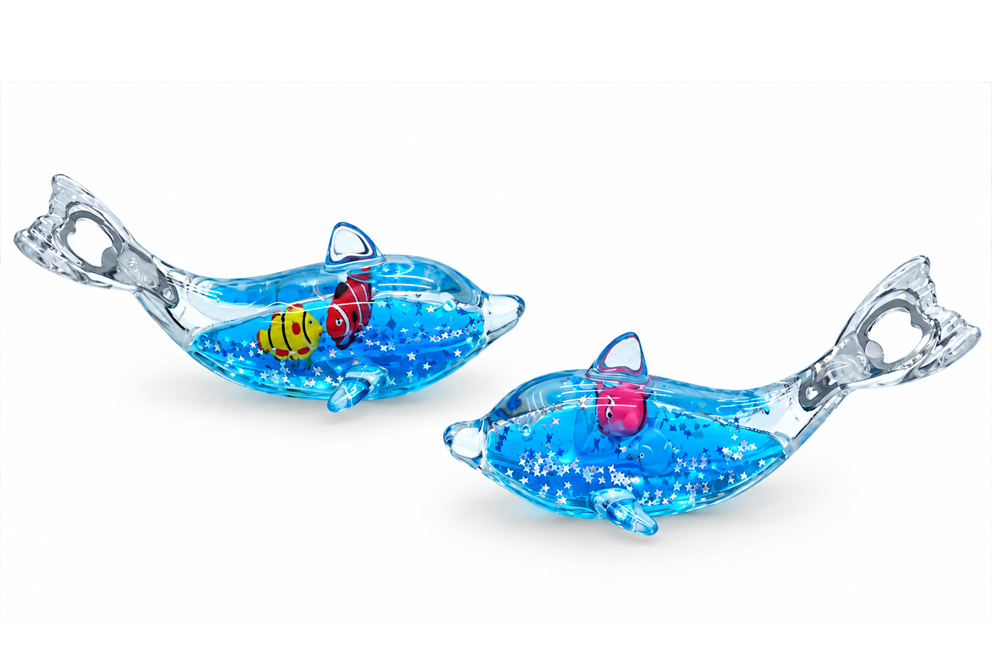 DELFINO ACRILICO CON ACQUA C/MAGNETE 6 MOD ASS 15.3*6.8 CM